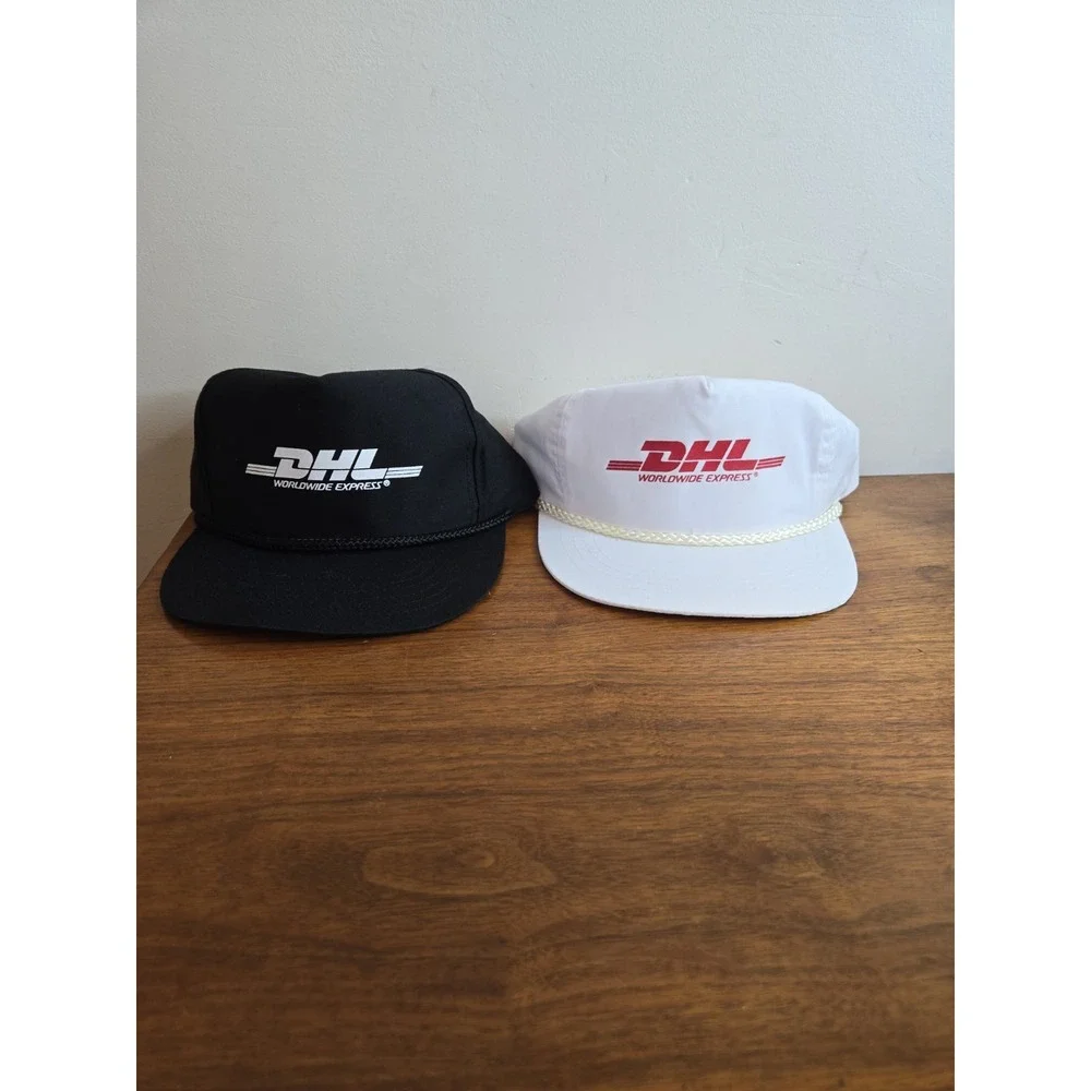 Vintage DHL Worldwide Express Trucker Hat Lot Black White Snapback Strapback Cap